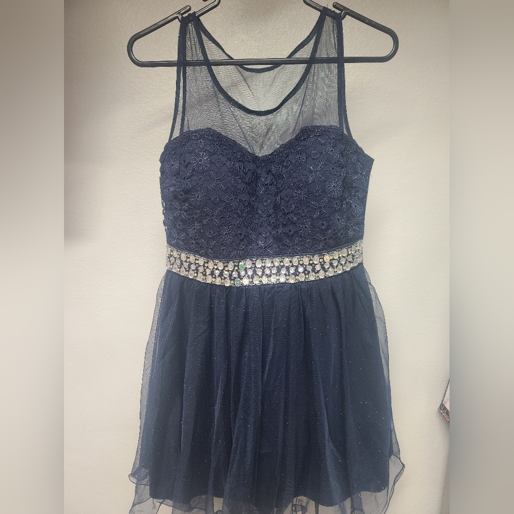 Mesh neckline mini dress